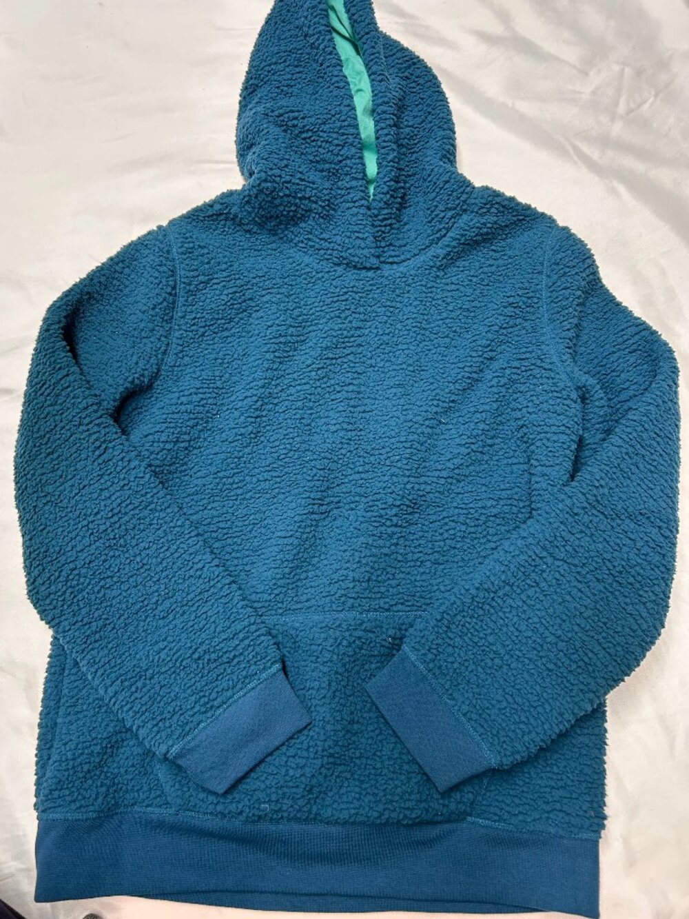 Lands End Kids Sherpa Fleece Hoodie Teal XL 14-16 Pullover